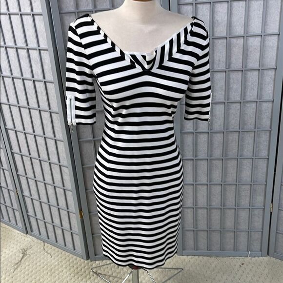 Banana Republic Black and White Striped Dress, Size 4 - Picture 1 of 7